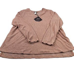 Ava And Viv Women's Size 1X Sweater Shirt Long Sleeve V Neck Ribbed Mauve New